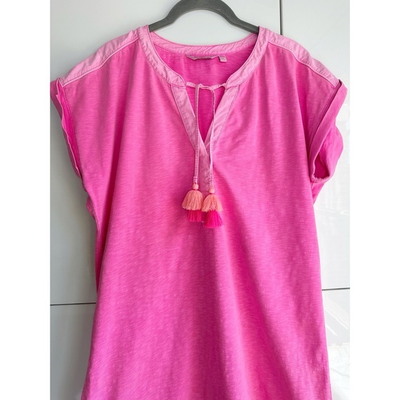 Vineyard Vines Hot Pink T Shirt Dress Tassel Tie Neck Size Large Fuchsia - Picture 3 of 4